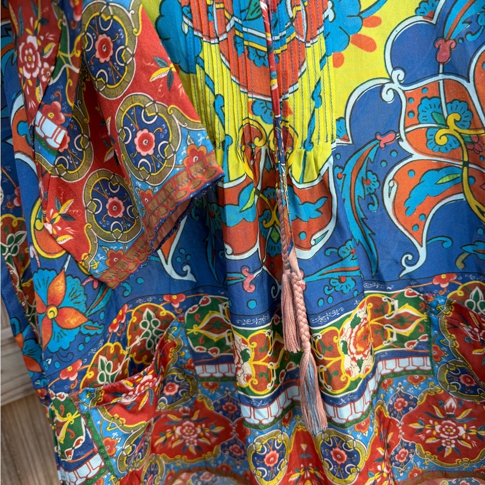 Johnny Was Valenti tie-neck Multicolor Georgette Tunic with front pockets - Picture 7 of 10